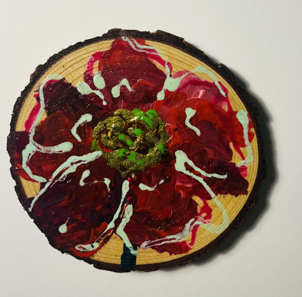 Wood Drink Coaster - Red Flower