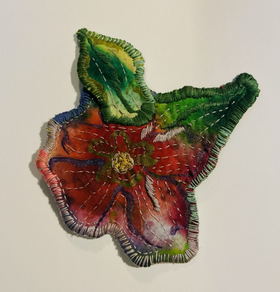 Silk red flower handmade broochand